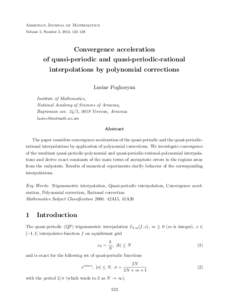 Armenian Journal of Mathematics Volume 5, Number 2, 2013, 123–138 Convergence acceleration of quasi-periodic and quasi-periodic-rational interpolations by polynomial corrections