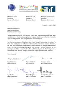 Letter EWC FEP EIBF on CJEU on VAT