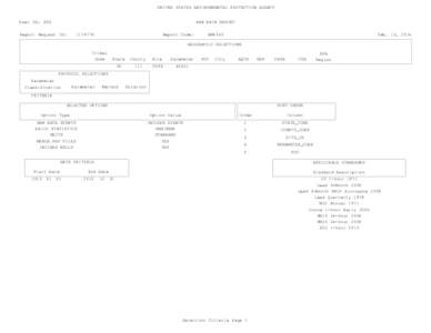 UNITED STATES ENVIRONMENTAL PROTECTION AGENCY  User ID: JHX RAW DATA REPORT