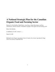 A National Strategic Plan for the Canadian Organic Food and Farming Sector