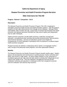 Health promotion / Health policy / Nursing / Ageism / Older Americans Act / Chronic / Preventive medicine / Fall prevention / Medication therapy management / Medicine / Health / Medical terms