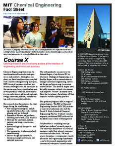 MIT Chemical Engineering Fact Sheet http://web.mit.edu/cheme/ In Course X’s flagship laboratory course, 10.26, undergraduates are confronted with realworld problems requiring solutions with fixed deadlines and a limite