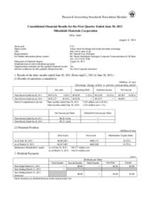 Financial Accounting Standards Foundation Member  Consolidated Financial Results for the First Quarter Ended June 30, 2011 Mitsubishi Materials Corporation Tokyo, Japan