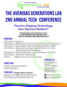 POWERED BY AVENIDAS  enerations LAB RE-INVENTING AGING  The Avenidas Generations Lab