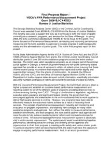 Ethics / Sociology / Joe Biden / Violence Against Women Act / Rape crisis center / Performance measurement / Logic model / Program evaluation / Prison Rape Elimination Act / Violence against women / Evaluation / Evaluation methods