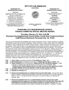 CITY OF LOS ANGELES PANORAMA CITY NEIGHBORHOOD COUNCIL DIRECTORS Dianabel Gonzalez, Chair • Tony Wilkinson, VCh Martin Geisler, Treas • Pamela Gibberman, Sec