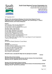 South Coast Regional Tourism Organisation Inc. PO Box 3042 North Nowra NSW 2541 Phone[removed]Fax[removed]Mobile[removed]ABN[removed]www.southcoast.net.au