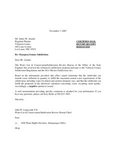 November 7, 2007  Mr. James M. Aranda Regional Planner Valencia County 444 Luna Avenue