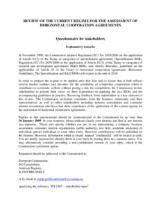 REVIEW OF THE CURRENT REGIME FOR THE ASSESSMENT OF HORIZONTAL COOPERATION AGREEMENTS