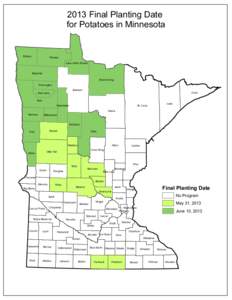 2013 Final Planting Date for Potatoes in Minnesota Kittson  Roseau