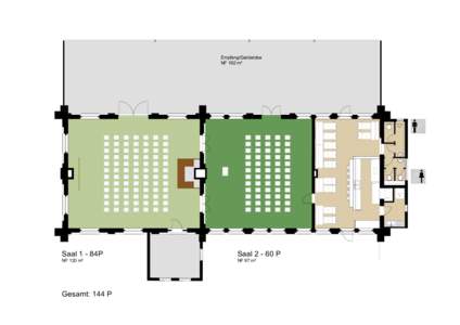 Empfang/Garderobe NF 192 m² Saal 1 - 84P  SaalP