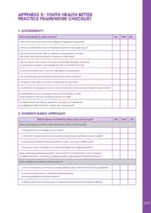 APPENDIX 5 - YOUTH HEALTH BETTER PRACTICE FRAMEWORK CHECKLIST 1. ACCESSIBILITY How accessible is your service?  Yes