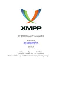 XEP-0334: Message Processing Hints Matthew Wild mailto: xmpp: Version 0.1
