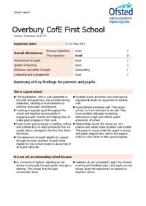 School report  Overbury CofE First School Overbury, Tewkesbury, GL20 7NT  Inspection dates