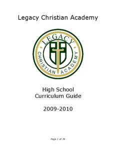Legacy Christian Academy - High School Curriculum Guide