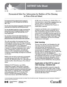 GST/HST Info Sheet GI-146 March[removed]Harmonized Sales Tax: Information for Builders of New Housing