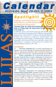 Calendar #[removed], Sept. 29–Oct. 5, 2003 University of Texas at Austin College of Liberal Arts