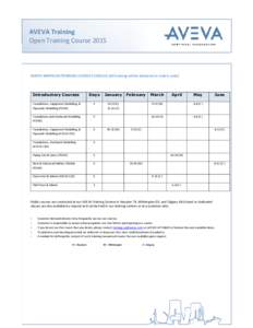 AVEVA Training Open Training Course 2015 NORTH AMERICAN TRAINING COURSE SCHEDULE (All training will be delivered in metric units)  Introductory Courses