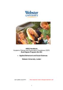 ABSS Handbook Academic Policies and Examination Procedures (OER) Dual Degree Program (NL-US)  Applied Behavioral and Social Sciences Webster University, Leiden