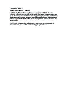 COPYRIGHT NOTICE: Henry David Thoreau: Cape Cod is published by Princeton University Press and copyrighted, © 2004, by Princeton University Press. All rights reserved. No part of this book may be reproduced in any form 