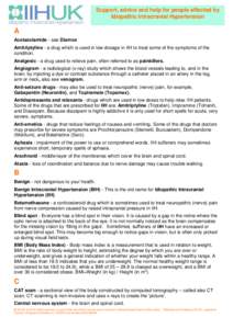 Support, advice and help for people affected by Idiopathic Intracranial Hypertension A Acetazolamide - see Diamox Amitriptyline - a drug which is used in low dosage in IIH to treat some of the symptoms of the