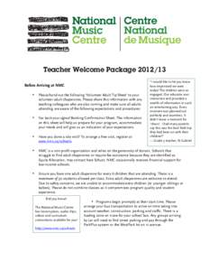    Teacher Welcome Package[removed]   Before Arriving at NMC
