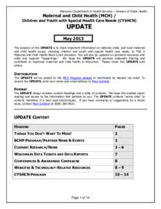 Wisconsin Department of Health Services – Division of Public Health  Maternal and Child Health (MCH) / Children and Youth with Special Health Care Needs (CYSHCN)