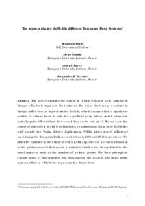 The representative deficit in different European Party Systems 1  Jonathan Bright OII, University of Oxford Diego Garzia European University Institute, Fiesole