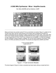 A 3600 MHz Synthesizer / Mixer / Amplifier boards Rex Allers, KK6MK and Lars Karlsson, AA6IW Many junk boxes may contain surplus P-Com up and down converters (Figure 1) usable for the 24 GHz Ham band, and the initial pur