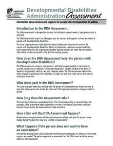 Developmental Disabilities Administration Assessment  Information about services and supports for people with developmental disabilities