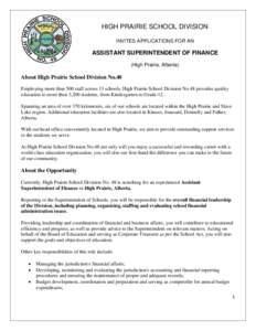 HIGH PRAIRIE SCHOOL DIVISION INVITES APPLICATIONS FOR AN ASSISTANT SUPERINTENDENT OF FINANCE (High Prairie, Alberta)