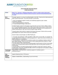 Optimization of Alarms: A study on alarm limits, alarm sounds, and false alarms, intended to reduce annoyance