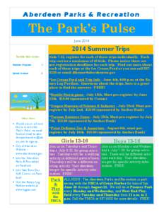 Aberdeen Parks & Recreation  The Park’s Pulse June[removed]Summer Trips