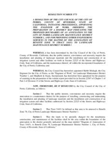 RESOLUTION NUMBER 3775 A RESOLUTION OF THE CITY COUNCIL OF THE CITY OF PERRIS, COUNTY OF RIVERSIDE,