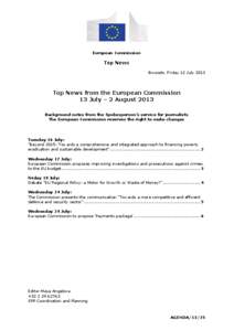 European Commission  Top News Brussels, Friday 12 July[removed]Top News from the European Commission