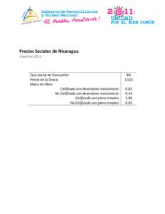 Precios Sociales de Nicaragua Vigentes 2011 Tasa Social de Descuento: Precio de la Divisa: Mano de Obra: