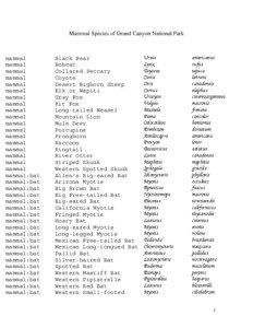 Mammal Species of Grand Canyon National Park