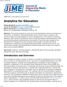 Analytics for Education  1 of 12 JIME http://jime.open.ac.uk[removed]
