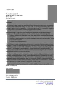 6 December 2013 The Hon Mark McArdle MP Minister for Energy and Water Supply PO Box[removed]City East QLD 4002 Dear Minister