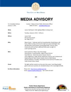 MEDIA ADVISORY For Immediate Release January 5, 2015 Contact: Rebecca Pond, Public Information Officer[removed]removed]