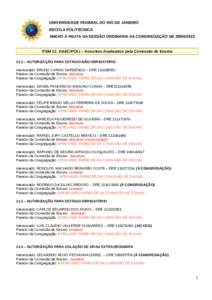 UNIVERSIDADE FEDERAL DO RIO DE JANEIRO ESCOLA POLITÉCNICA ANEXO À PAUTA DA SESSÃO ORDINÁRIA DA CONGREGAÇÃO DEITEM 11: DAEC/POLI – Assuntos Analisados pela Comissão de Ensino 11.1 – AUTORIZAÇÃO PA