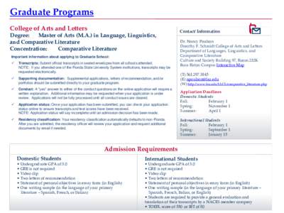 Graduate Programs College of Arts and Letters Degree: Master of Arts (M.A.) in Language, Linguistics, and Comparative Literature Concentration: