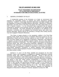 PROPOSED AMENDMENTS TO THE UNIVERSITY POLICY REGARDING RESEARCH MISCONDUCT IN SCIENCE