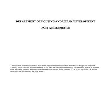 DEPARTMENT OF HOUSING AND URBAN DEVELOPMENT 1 PART ASSESSMENTS  1