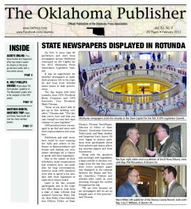 The Oklahoma Publisher Official Publication of the Oklahoma Press Association www.OkPress.com www.Facebook.com/okpress