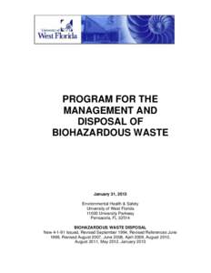 PROGRAM FOR THE MANAGEMENT AND DISPOSAL OF BIOHAZARDOUS WASTE  January 31, 2013