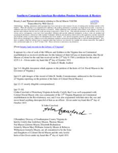 Southern Campaign American Revolution Pension Statements & Rosters Bounty Land Warrant information relating to David Mason VAS506 Transcribed by Will Graves vsl 63VA[removed]