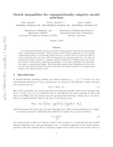 Oracle inequalities for computationally adaptive model selection arXiv:1208.0129v1 [stat.ML] 1 Aug[removed]Alekh Agarwal†