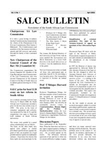 Vol. 5 No. 1  April 2000 SALC BULLETIN Newsletter of the South African Law Commission