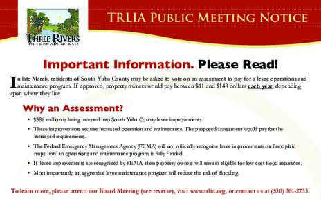 TRLIA Public Meeting Notice  Important Information. Please Read! I